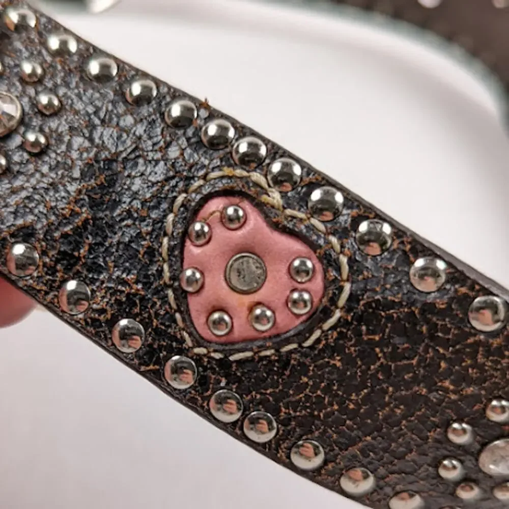Nocona Girls Western Studded Heart Cross Embellished Leather Belt Size 22